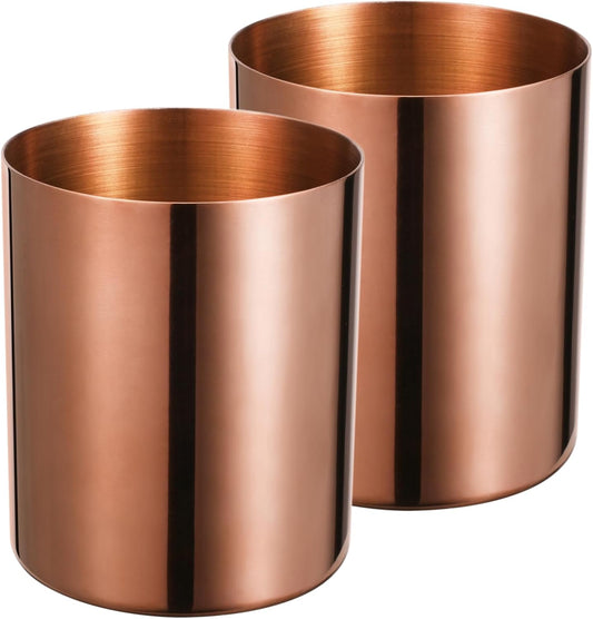 Round pen holder made of 304# stainless steel, pen cup, desk organiser, make-up organiser, brush holder, dressing table, bathroom worktop accessories, rose gold, pack of 2