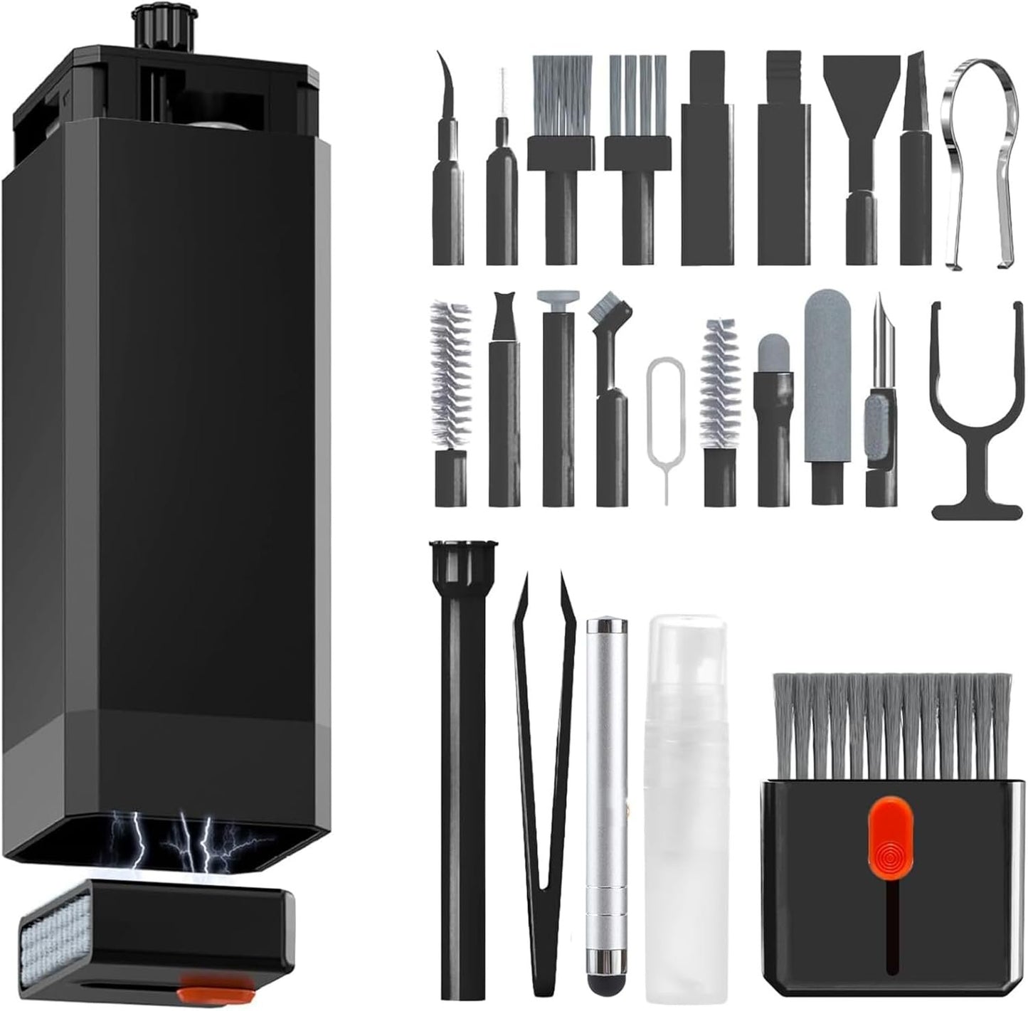 32 in 1 Keyboard Cleaner Kit - Laptop, Computer, and Phone Cleaning Kit - Multi-Function Tool kit for Airpods, Camera Lenses, and More - Desk Cleaning Gadgets for Electronics Devices (Black)