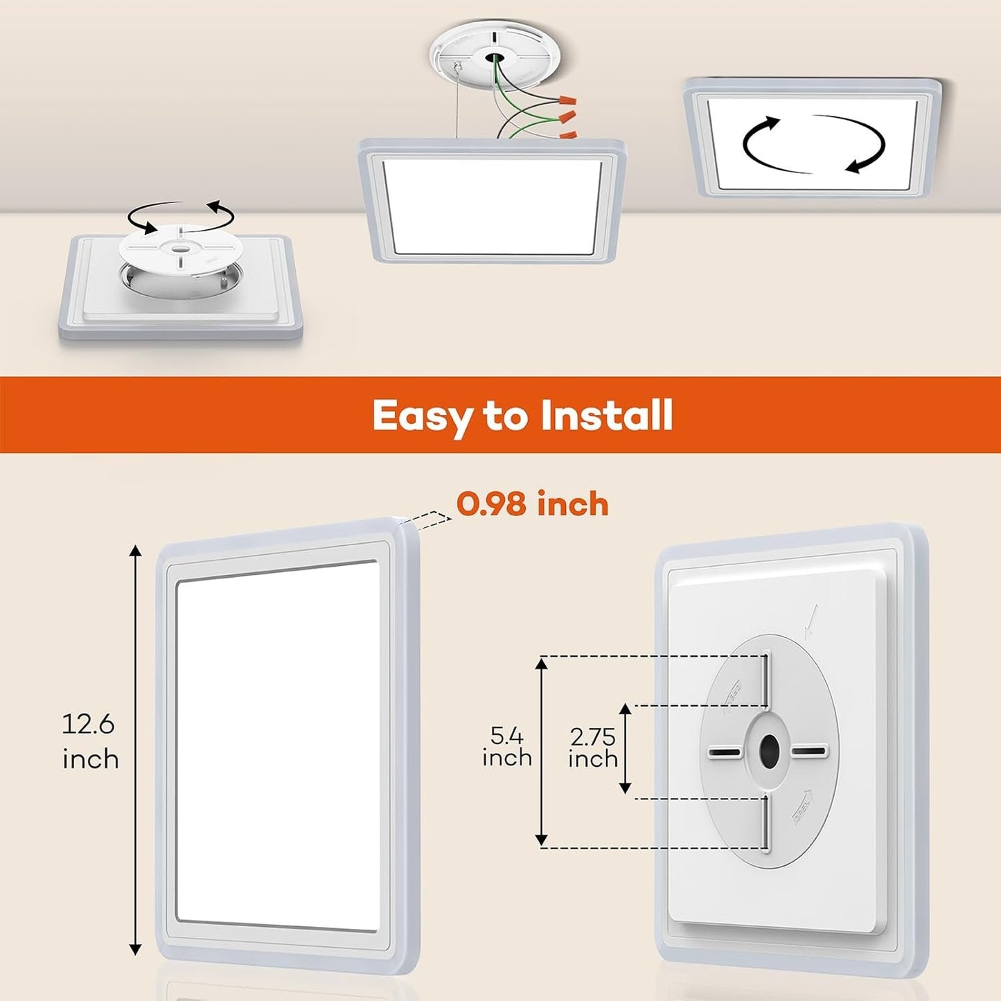 Annaror Smart LED Ceiling Light Fixture WiFi, 13in RGB Flush Mount Lighting Fixture with Remote, Compatible with Alexa Google Home, Low Profile Ceiling Light for Bedroom, Kitchen, Square White