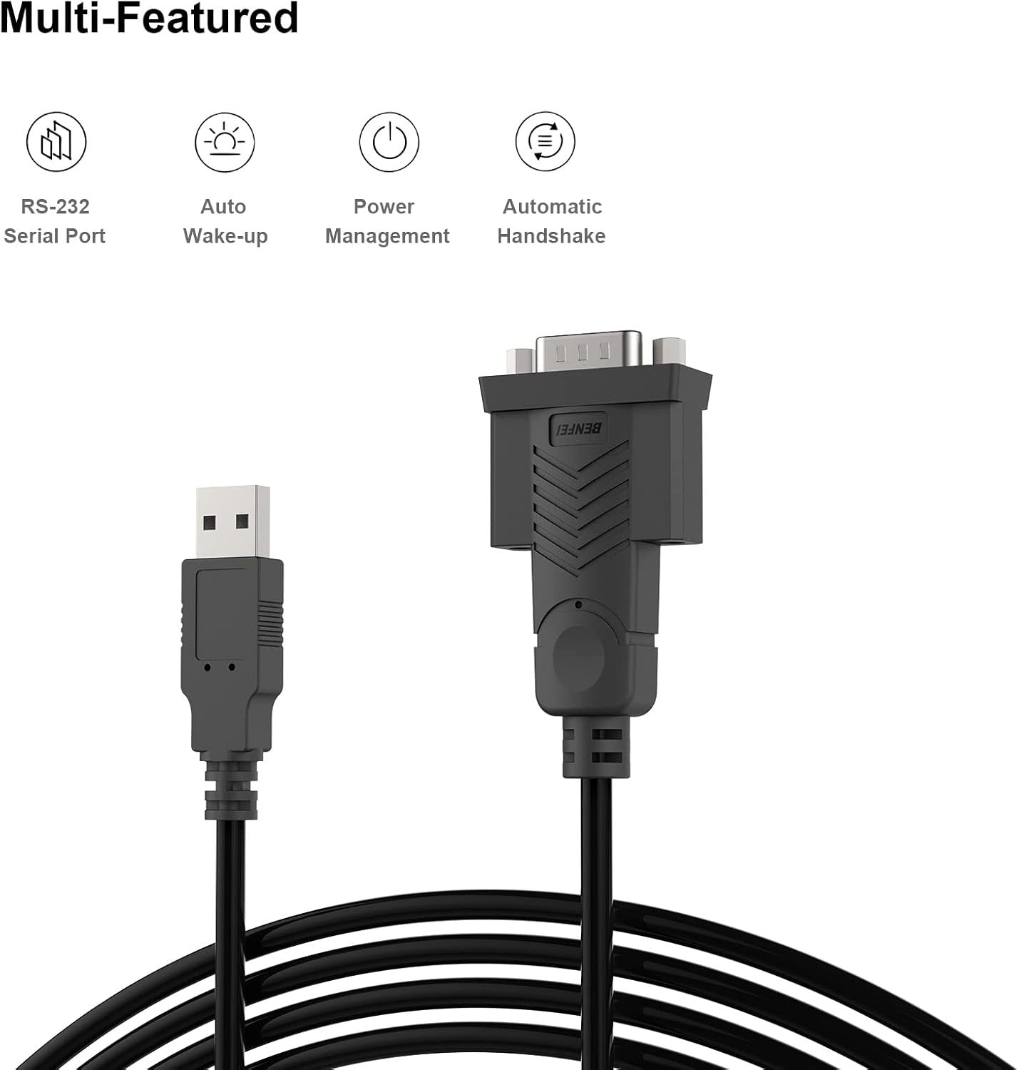BENFEI USB to Serial Adapter, 6 Feet USB to RS-232 Male (9-pin) DB9 Serial Cable, Prolific Chipset, Windows 11/10/8.1/8/7, Mac OS X 10.6 and Above (NOT VGA)