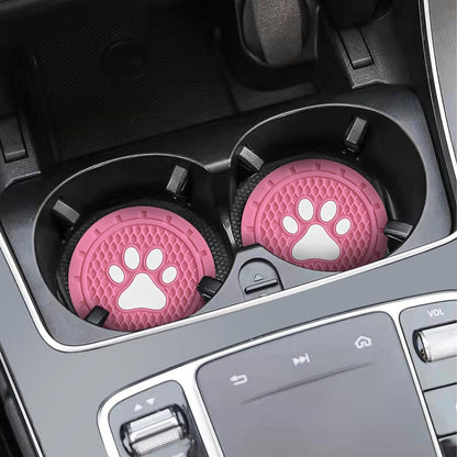 TSUGAMI Car Cup Holder Coaster, 4 Pack PVC Paw Print Anti Slip Insert Coasters, 2.75 Inch Universal Cute Dog Paw Auto Drink Mat, Car Interior Accessories Decor for SUV, Truck, RV and More (Pink)