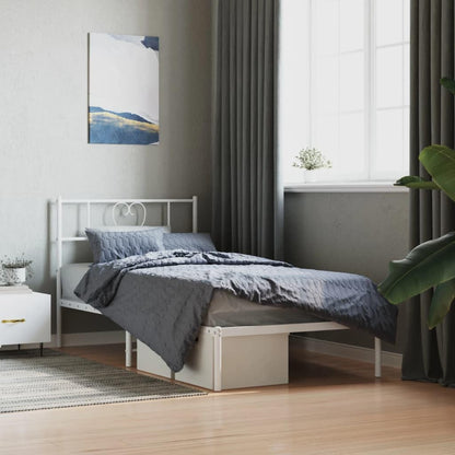 vidaXL Metal Bed Frame with Headboard | Robust Steel Construction | Modern Style | Extra Storage Space | White | 107 x 203 cm Mattress Size Compatibility