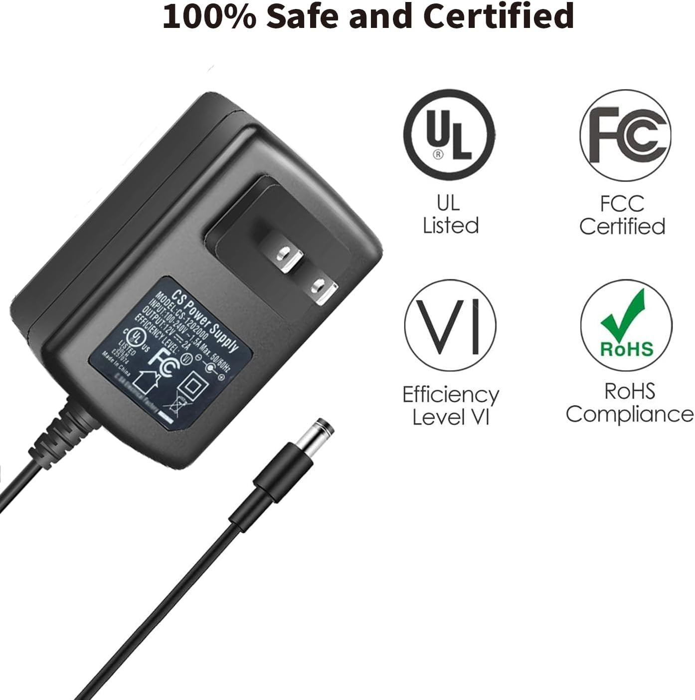 Tonton DC 12V 2A Security Camera Power Supply Adapter Combine with 1 to 4 Power Splitter for CCTV Security Camera System, UL/FCC Certificate for North America