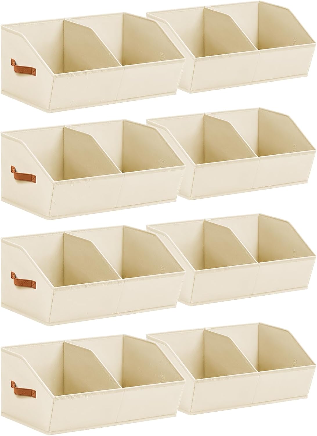 Closet Organizers and Storage Bins - 8 Pack Collapsible Divided Trapezoidal Cube Storage Bins Baskets with Orange Handle for Organizing Clothes Blankets, Toys, Books, Towels(Beige)