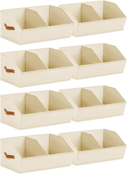 Closet Organizers and Storage Bins - 8 Pack Collapsible Divided Trapezoidal Cube Storage Bins Baskets with Orange Handle for Organizing Clothes Blankets, Toys, Books, Towels(Beige)
