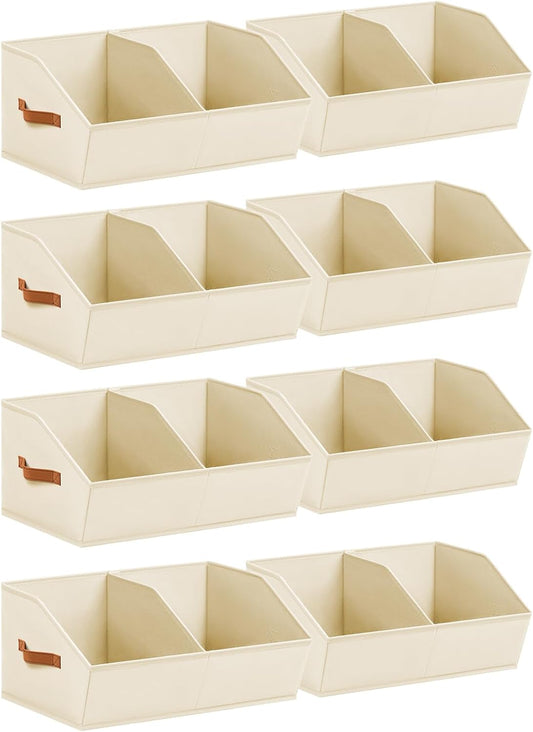 Closet Organizers and Storage Bins - 8 Pack Collapsible Divided Trapezoidal Cube Storage Bins Baskets with Orange Handle for Organizing Clothes Blankets, Toys, Books, Towels(Beige)