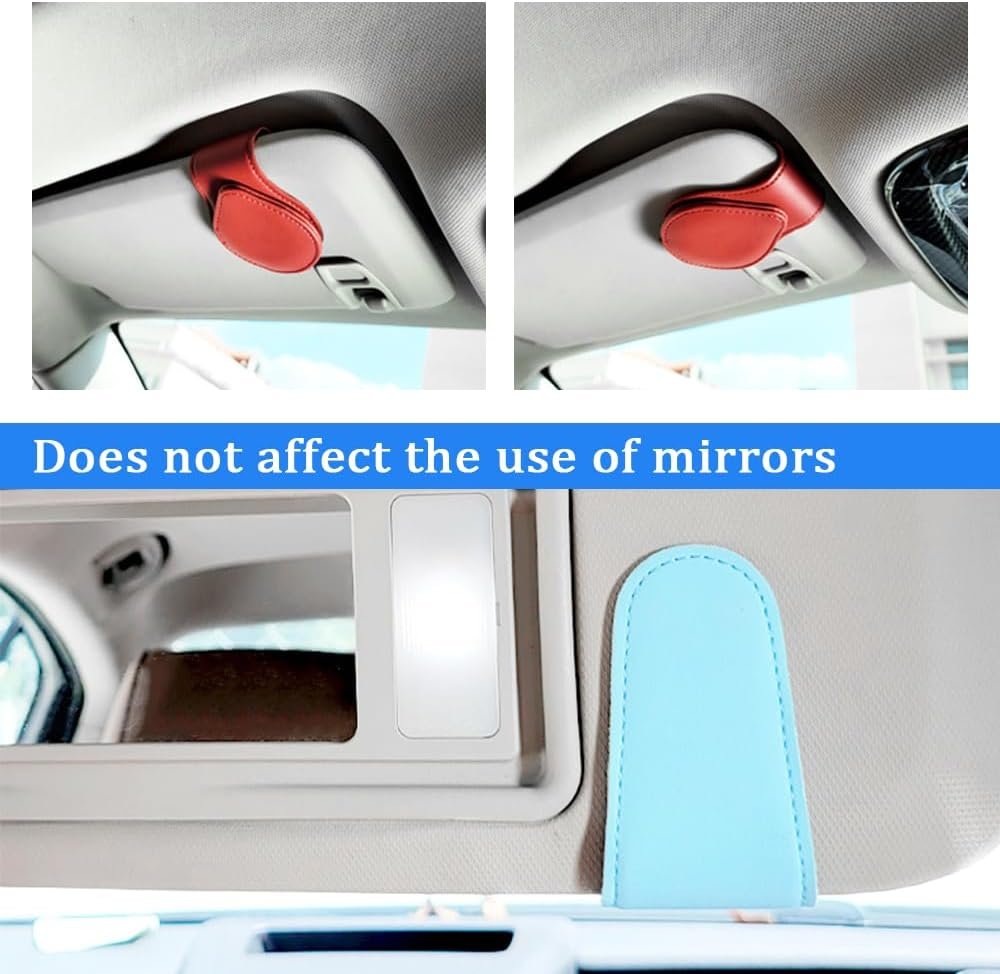 Sunglasses Holder for Car Visor,Magnetic Leather Car Sunglasses Holder Clip Organizes Glasses Tickets Cards & Keeps Car Tidy,Universal Car Accessories Interior Fits All Vehicle Model (Pink)