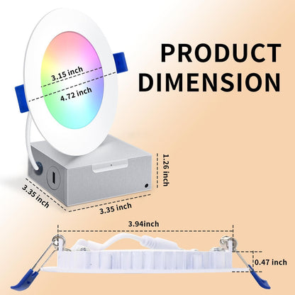 Peteme 4 Inch Pot Lights, Smart LED Recessed Lighting 6 Pack, High Brightness Dimmable RGBCW Color Changing Indoor Outdoor Soffit Downlight for Alexa/Google Only 2.4GHz WiFi 10W 800 Lumen