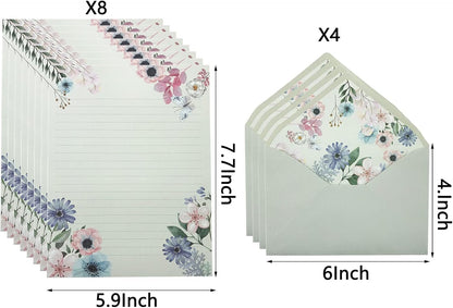 SCStyle Stationary Paper and Envelopes Set Contain 48Sheets Writing Paper 5.9X7.7Inch+24 Pcs A6 Cute Envelopes 4x6Inch with Water-Based Adhesive,Unique Flower Design-Stationary Set for Writing Letters