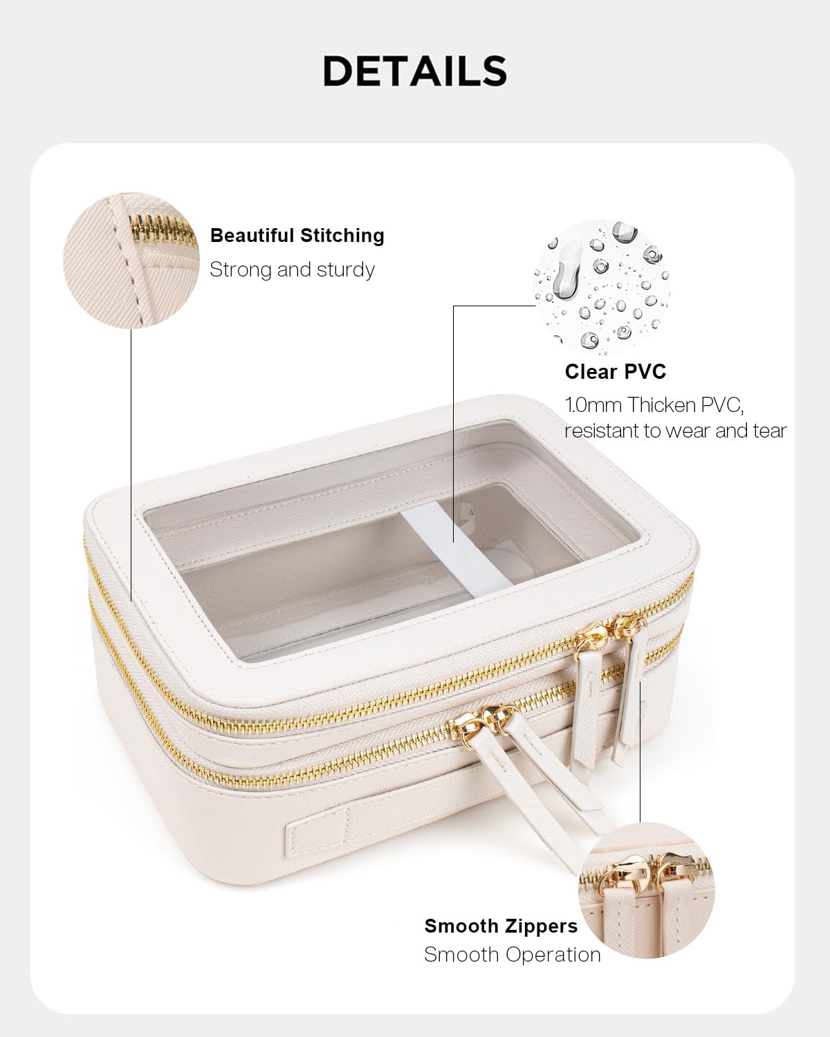 KOTORA Clear Makeup Bags TSA Approved Toiletry Bag with Handle Large Opening, Clear Toiletry Bags for Carry-on Traveling Travel Car Essentials Orangizer Storage, Clear Cosmetic Bag, White, 2Layer