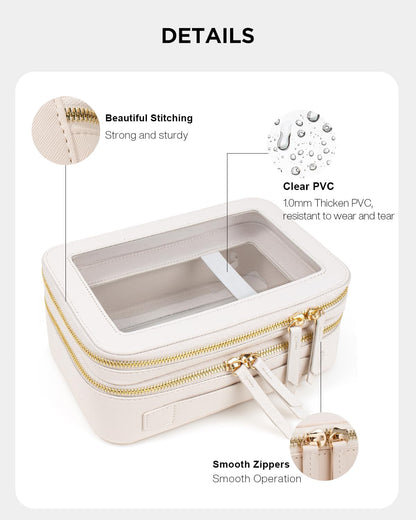 KOTORA Clear Makeup Bags TSA Approved Toiletry Bag with Handle Large Opening, Clear Toiletry Bags for Carry-on Traveling Travel Car Essentials Orangizer Storage, Clear Cosmetic Bag, White, 2Layer