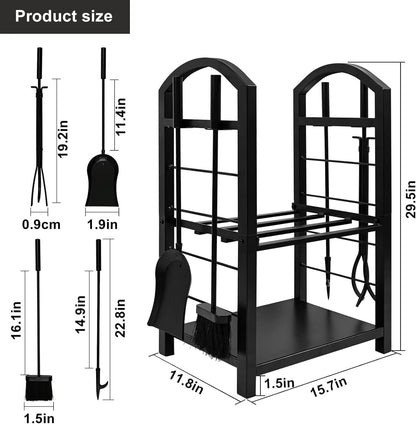 Amagabeli Firewood Rack with 4 Tools 74 x 40 x 30 cm Large Capacity Firewood Rack Firewood Holder for Wood Stove Tool Set