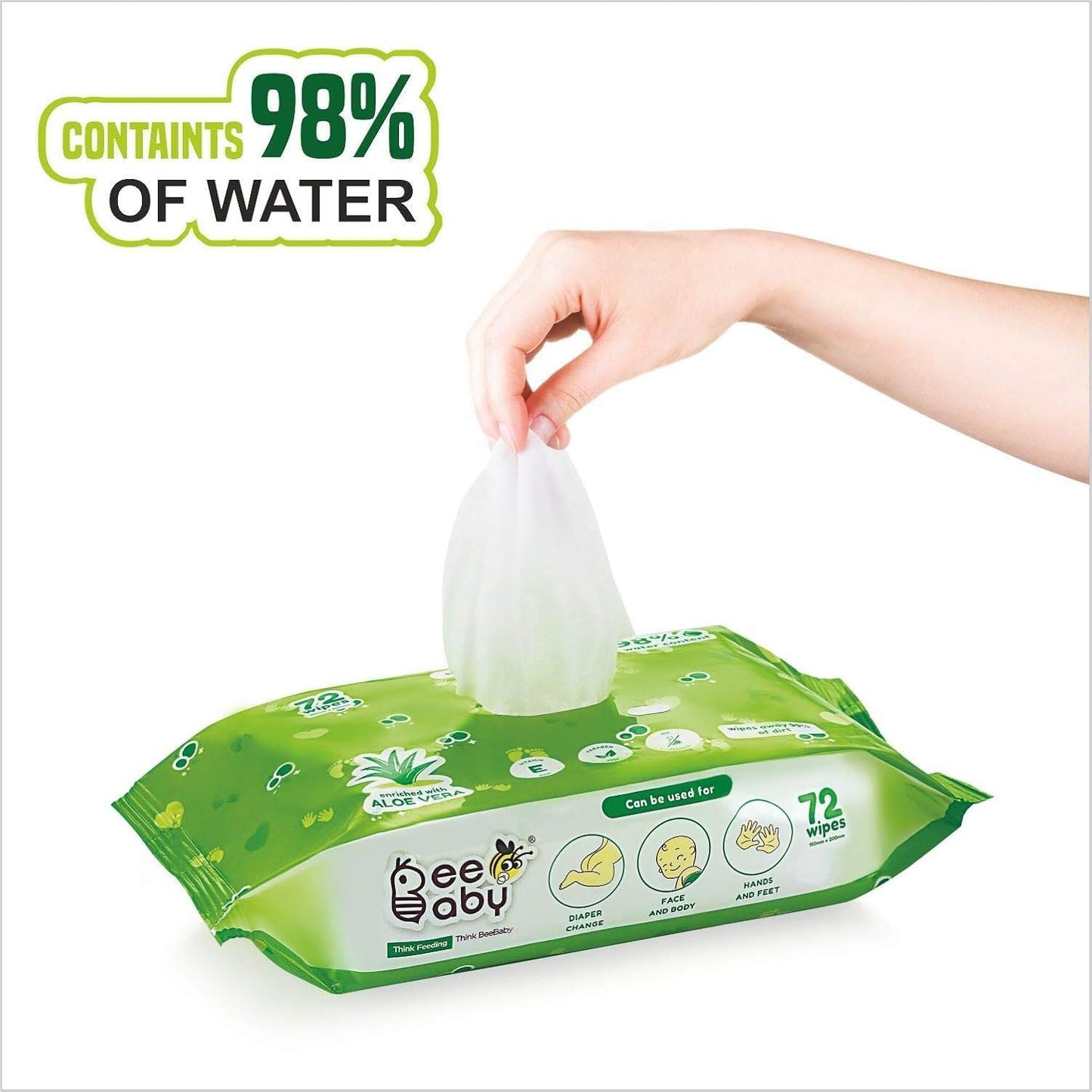 Bee.Baby. Fresh Aloe Vera Baby Wet Wipes - 1 Pack of 72 Pieces