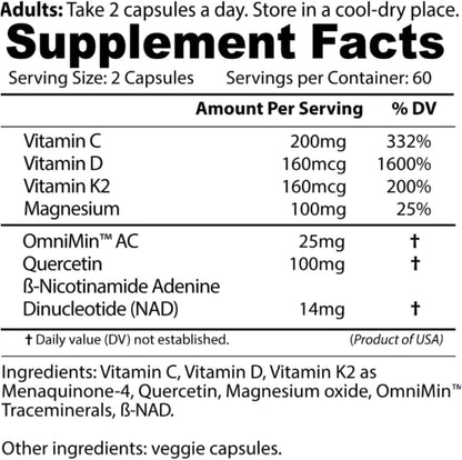 Wellness Immune Support Supplement | Having Vitamin D, Vitamin C, Vitamin K2, Minerals, Digestive Enzymes with Trace Elements from The Great Salt Lake and Flavonoid Quercetin, Nad Supplement 60/Bottle