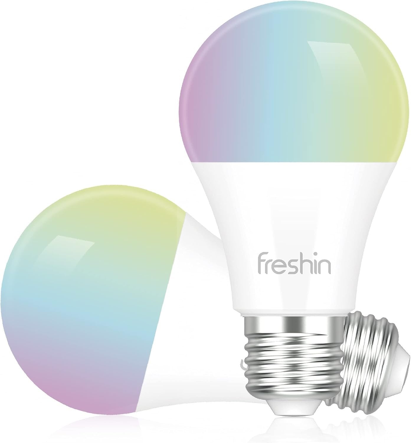 Smart Light Bulbs FRESHIN E27 A60 9W RGBCW WiFi Light Bulb, Dimmable Led Light,2.4Hz Only, Compatible with Alexa,Google Home No Hub Required (2 Pack)