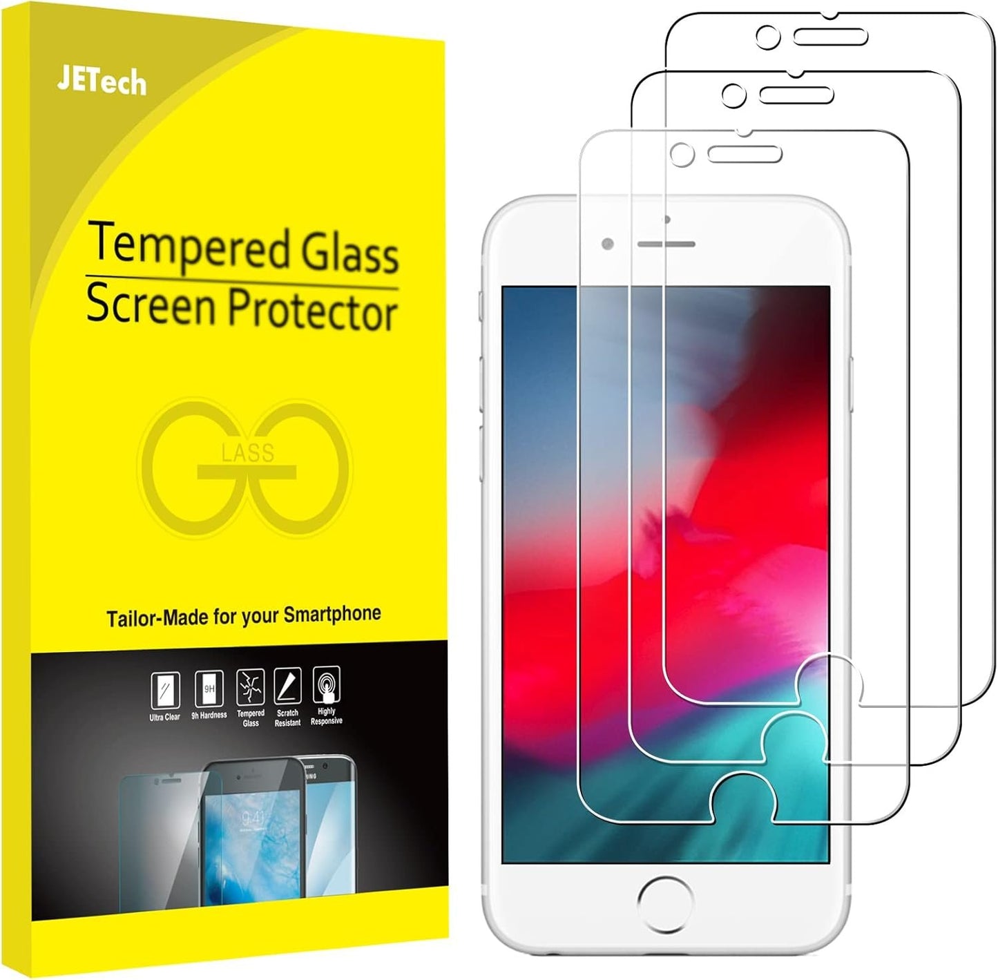 JETech 3-Pack Screen Protector for iPhone SE 3/2 (2022/2020 Edition), iPhone 8, iPhone 7, iPhone 6s, and iPhone 6, Tempered Glass Film, 4.7-Inch