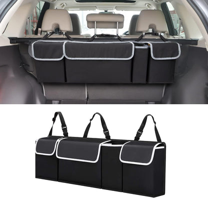 Car Trunk Organizer and Storage, Backseat Hanging Organizer for SUV, Truck, MPV, Waterproof, Collapsible Cargo Storage Bag with 4 Pockets, Car Interior Accessories (Black)