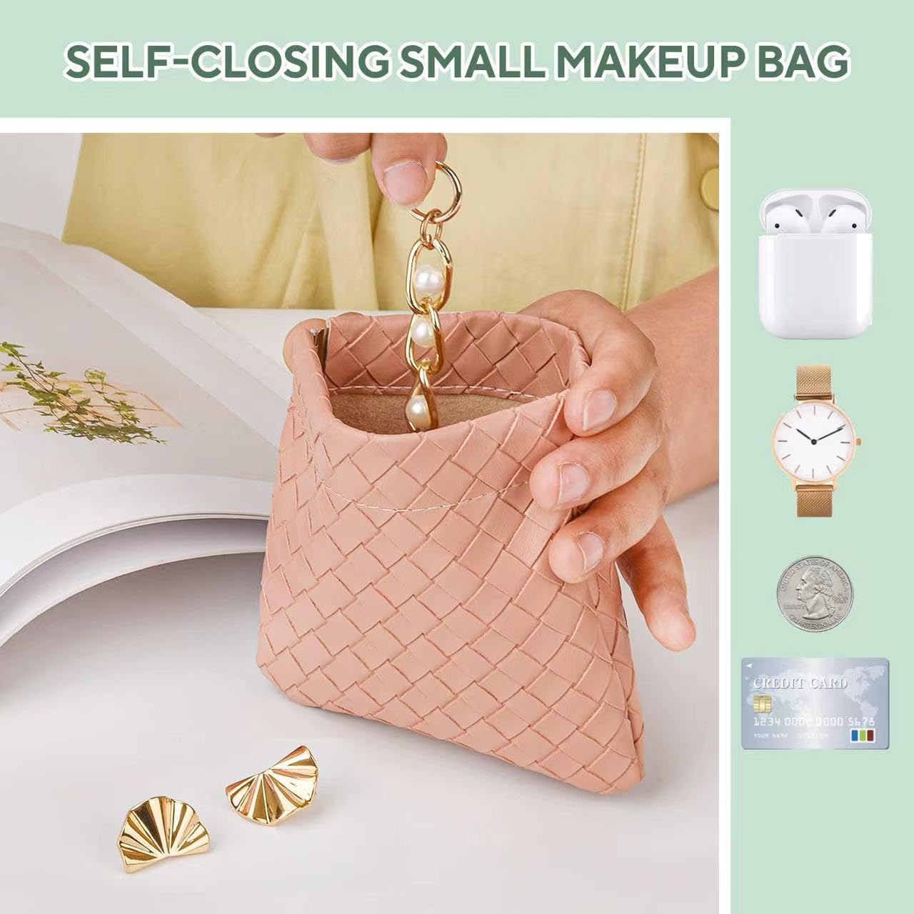 4PCS Small Makeup Bag for Purse，Waterproof Leather Portable Mini Makeup Bag,Snap Closure Organizer Pouch for Coins Cards Jewelry Lipstick Cosmetic Accessories，Small Travel Kit Storage Pouch,