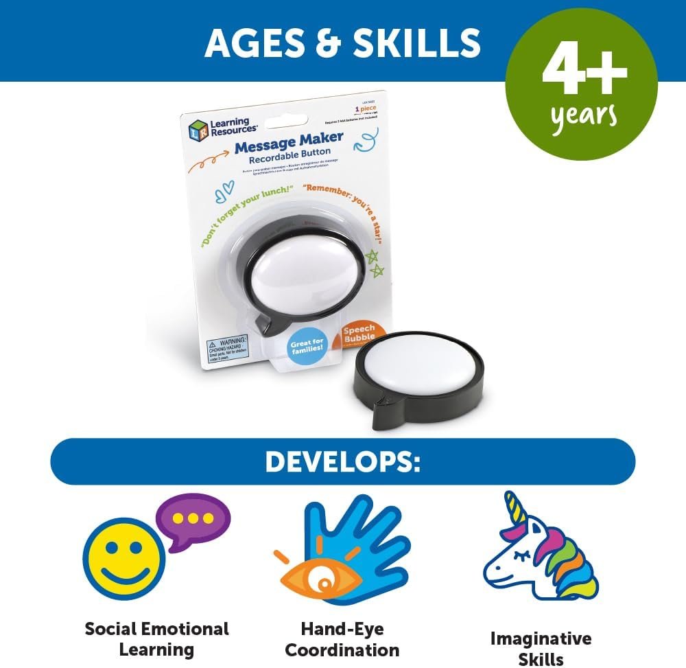 Learning Resources Message Maker Recordable Button, 1 Pieces, Social Emotional Learning Toys, Social Emotional Learning Games
