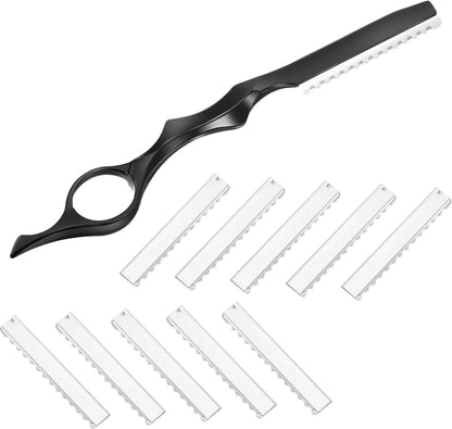 11 Pieces Hair Razor Comb Style for Thinning Hair Texturizing Hair Cutting Comb Razor with Replacement Steel Shavers for Salon Home Use