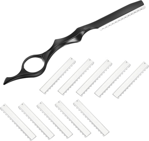 11 Pieces Hair Razor Comb Style for Thinning Hair Texturizing Hair Cutting Comb Razor with Replacement Steel Shavers for Salon Home Use