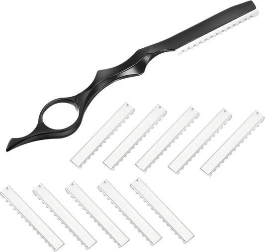 11 Pieces Hair Razor Comb Style for Thinning Hair Texturizing Hair Cutting Comb Razor with Replacement Steel Shavers for Salon Home Use