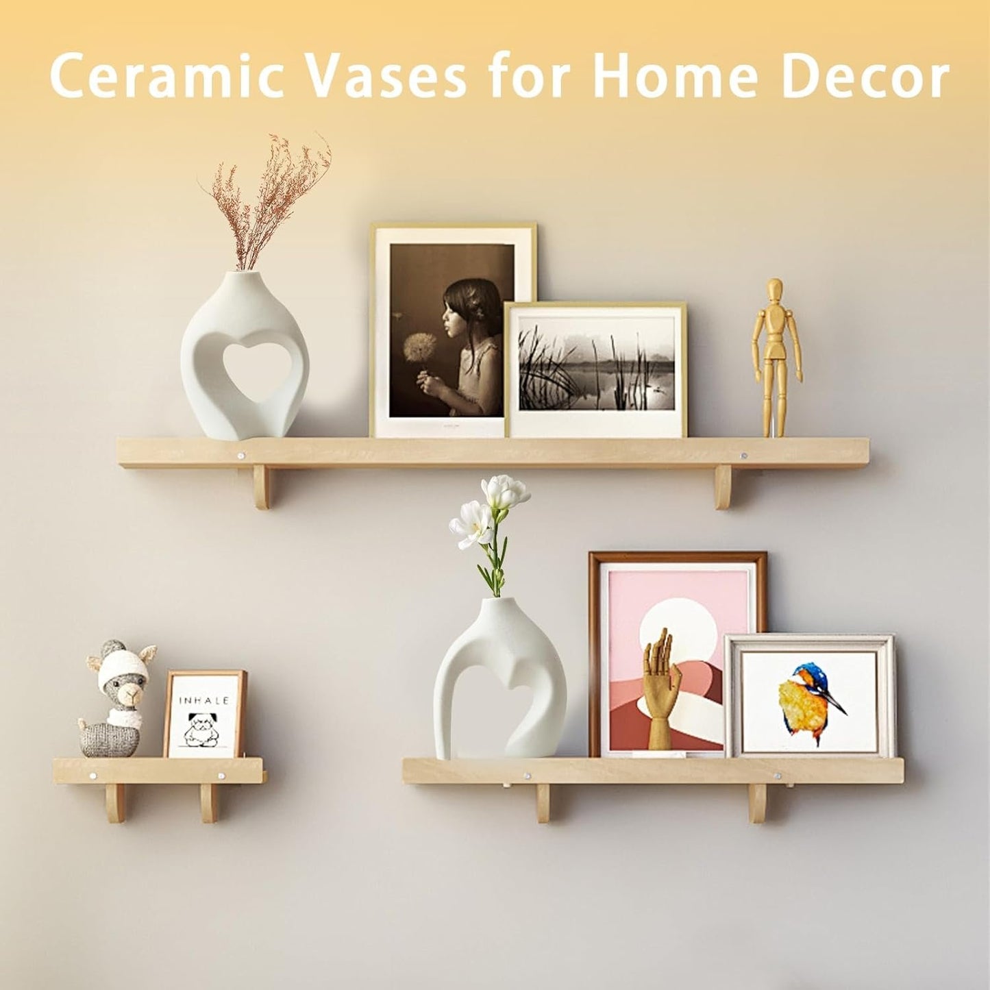 White Ceramic Vases Home Decor Set of 2, Heart Shaped Vases for Table Centerpieces, Boho Flower Vases, Nordic Modern Decorative Vases for Wedding, Living Room, Bedroom, Dinner Table, Office