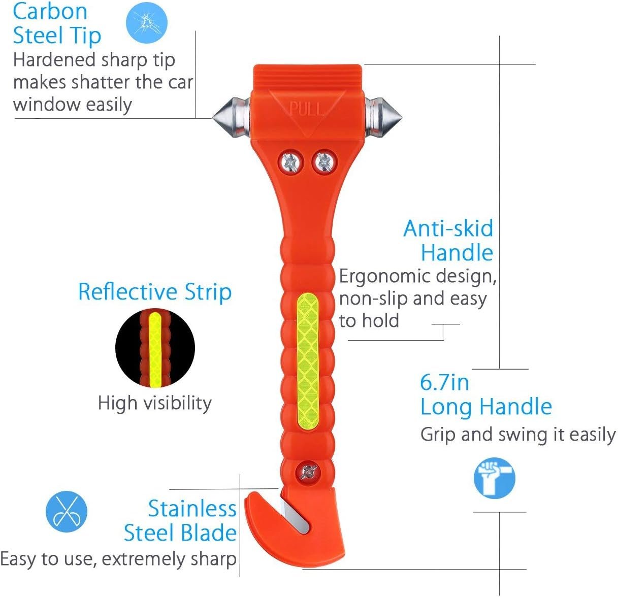Kriture Escape Tool 4 Pack for Car, Auto Emergency Safety Hammer with Car Window Breaker and Seat Belt Cutter