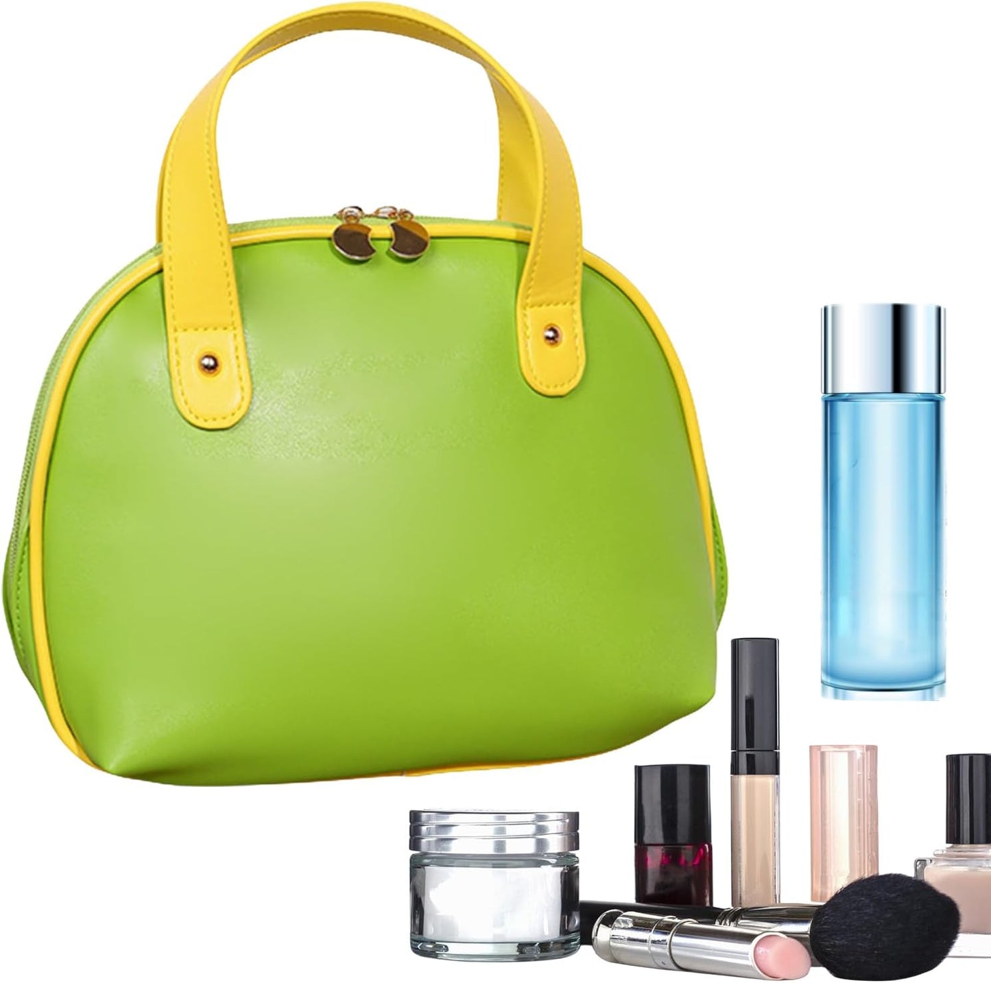 Cosmetic Bags Traveling, Travel Makeup Bag, 10.63x2.76x8.27 Inches, Waterproof Leather Case, Secure Brush Storage, Compact Beauty Organizer for Business Trips and Daily Use, Green
