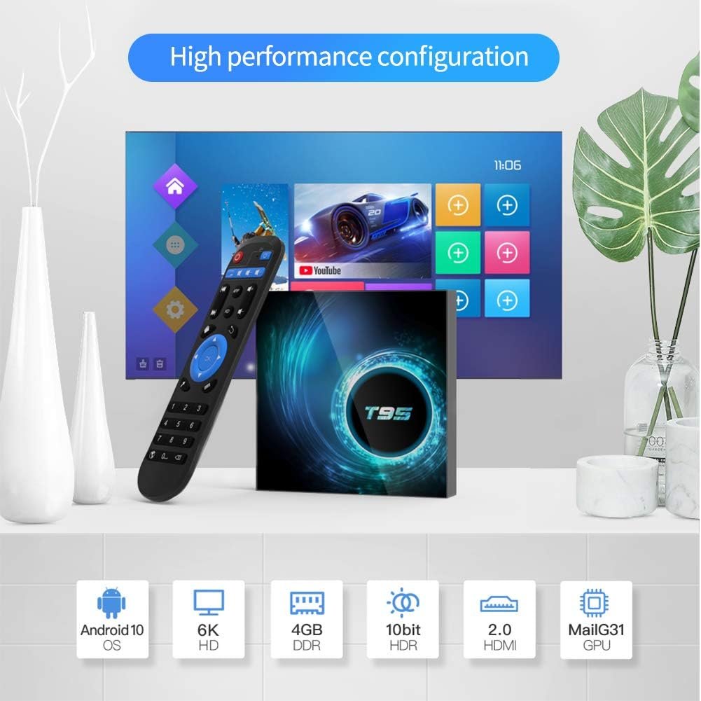 Android Box 10.0,Sidiwen Android TV Box 10.0 4GB RAM 32GB ROM Quad-core Cortex-A53 with WiFi 2.4G/5G Bluetooth 5.0 Support Ethernet 10M/100M