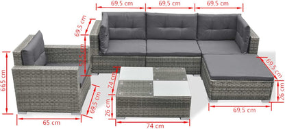 Homgoday Set Divani da Giardino 6 pz con Cuscini in Polyrattan Grigio, Lettini Prendisole, Divano Letto Mobili, Lettini da Giardino, Lettino da Piscina da Giardino per Esterno Piscina