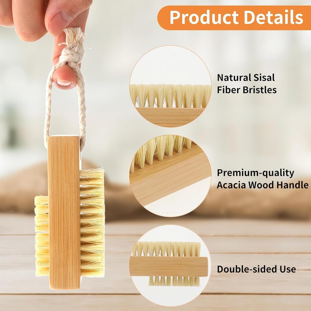 AIMALL 2pcs Bamboo Sisal Nail Brush Beech Wood Bristle Cleaning Brush, Eco-Friendly Nail Tools for Hand and Nail Care, Natural Bamboo Nail Brushes