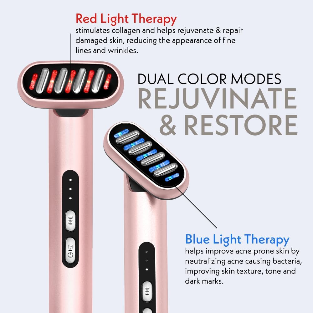 Haloby 5 in 1 Facial Wand | Microcurrent Device for Anti-Aging, Red & Blue Light Therapy, Face Massager for Rejuvenation, LED Light Therapy, Heat Therapy, Skin Care Tool: Lift Skin, for Damaged Skin