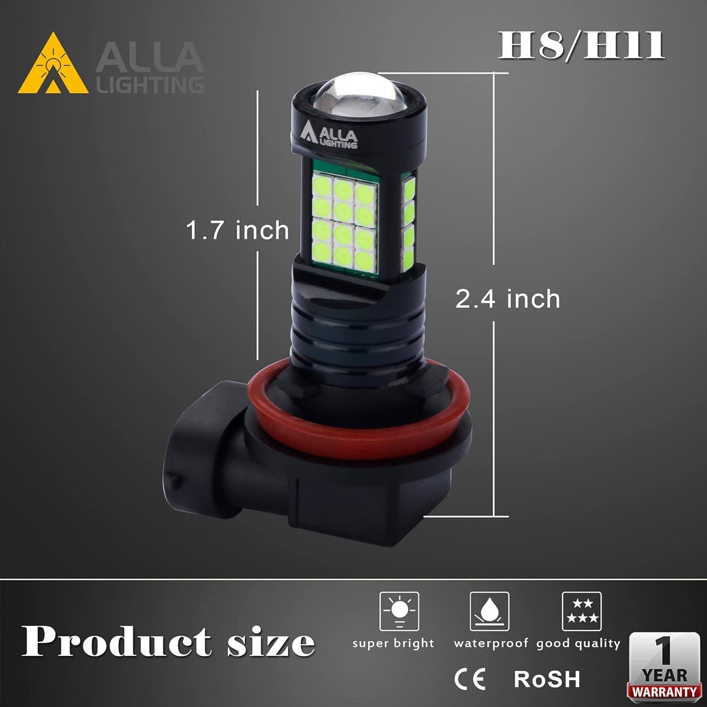 Alla Lighting H8 H11 LED Bulbs, Fog Lights or DRL Lamps Replacement 8000K Ice Blue 12V H11LL H8LL H16 for Cars, Trucks, Xtreme Super Bright 3030 36-SMD 12V Upgrade