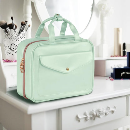 Travel Toiletry Bag for Women, Hanging Makeup Bag with Swivel Hook, Large Waterproof Cosmetic Bag Travel Organizer TSA Approved Full Sized Container for Toiletries, Cosmetics, Accessories, Mint Green
