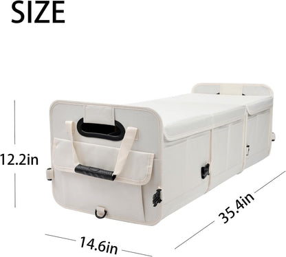 AOKJOY Car Trunk Organizer with Lid Storage Collapsible Multi Compartment Adjustable Straps for SUV, Truck, Sedan(Beige) XL