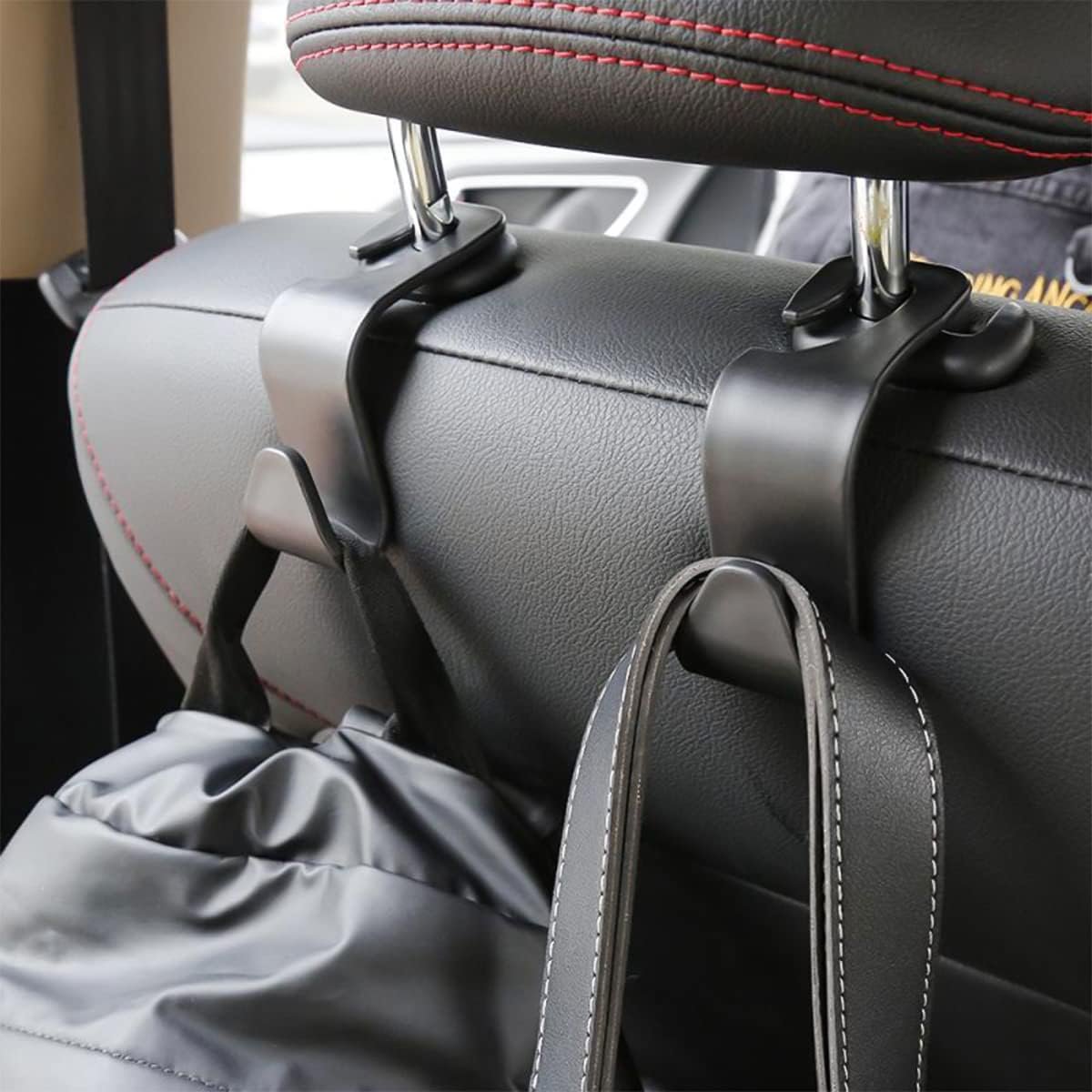 Car Headrest Hook, 4pcs Black Car Headrest Seat Hook Hidden Car Rear Seat Hanger Storage Hooks, Suitable for Hanging Handbags, Wallets Grocery Bags Cloth Kid's Toy Holder Fit Universal Car Vehicle