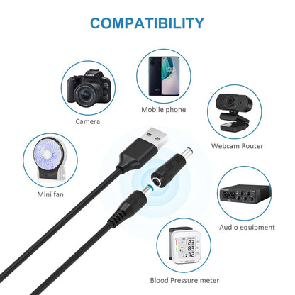 Powseed 5V DC Power Cable, USB to DC Plug Charging Cord with 10 Adapter Plugs to Charge Moon Lamp, LED Pixel Light, USB-HUB, Mini Fan, Camera, Cartoon Watch, Mobile Phone, Power Bank