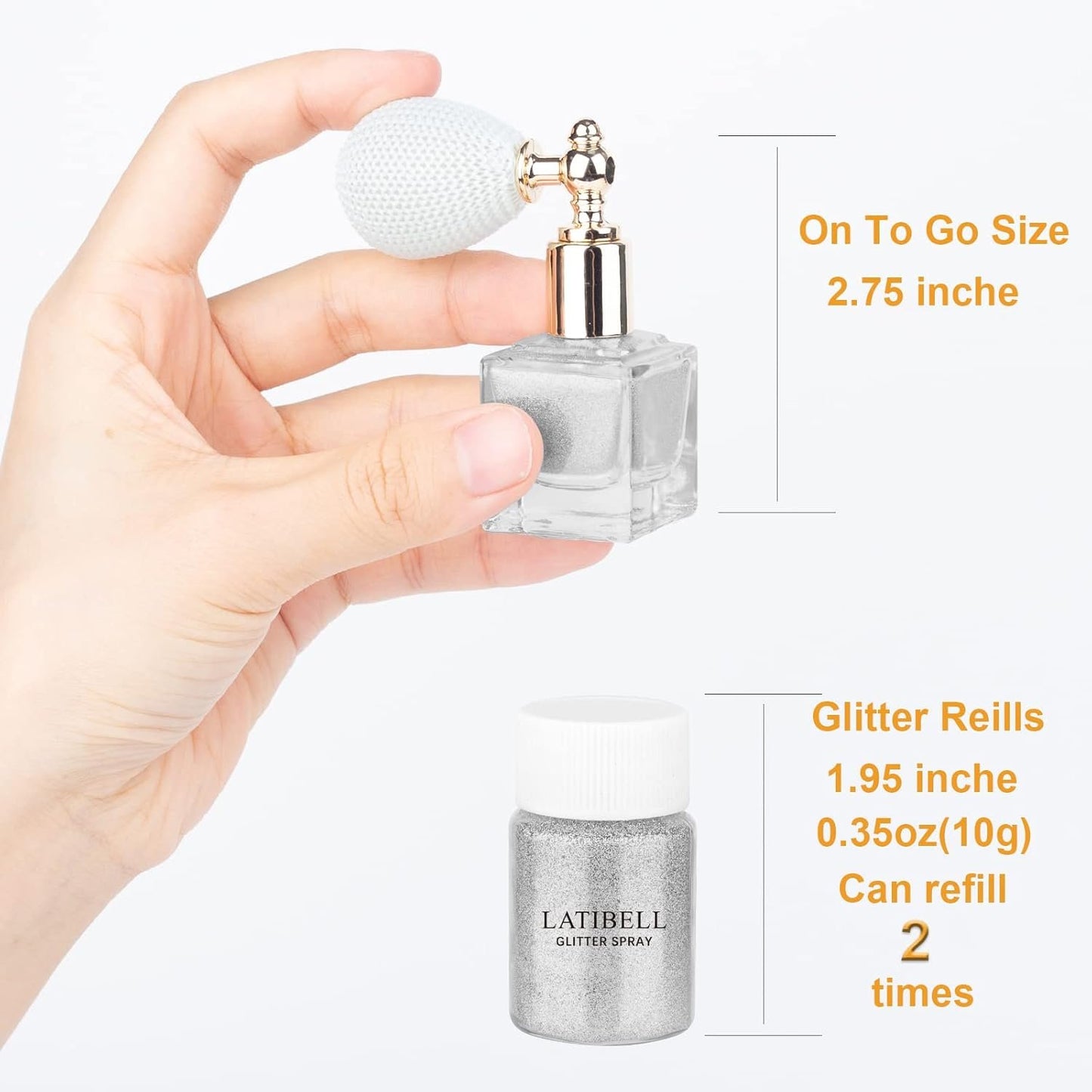 LATIBELL Body Glitter Spray, Silver Glitter Spray for Hair and Body, Glitter Body Spray Cosmetic Shimmer Makeup Glitter for Rave Hair Body Face Clothes Nail Art Craft Design - with 1 Jar of Refills