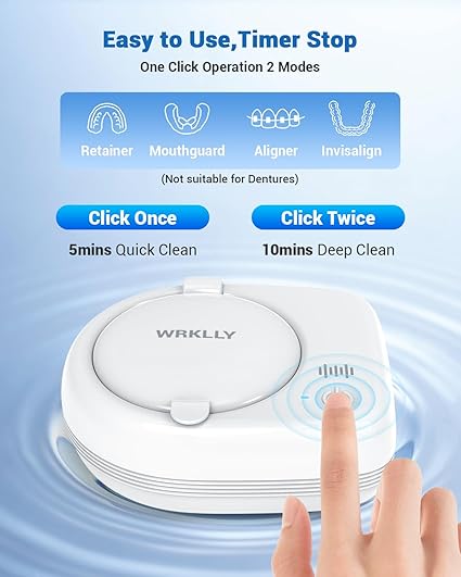 Rechargeable Ultrasonic Retainer Cleaner Machine | 50kHz 1.9 inch Ultra-Thin Portable | Night Guard Aligners Jewelry |6pcs Cleaner Tablets Included | Quick & Deep Clean Modes | FSA HSA Approved
