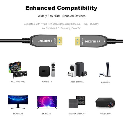 LAiDEWEiSi 8K Fiber Optic HDMI 2.1 Active Optical Cable, 48Gbps 8K60Hz/4K144Hz High-Speed HDR eARC 3D Dolby Support, Ultra HD for Home Theater, VR, Gaming, Streaming, PS5, Xbox, 4K/8K TVs (6ft/2m)