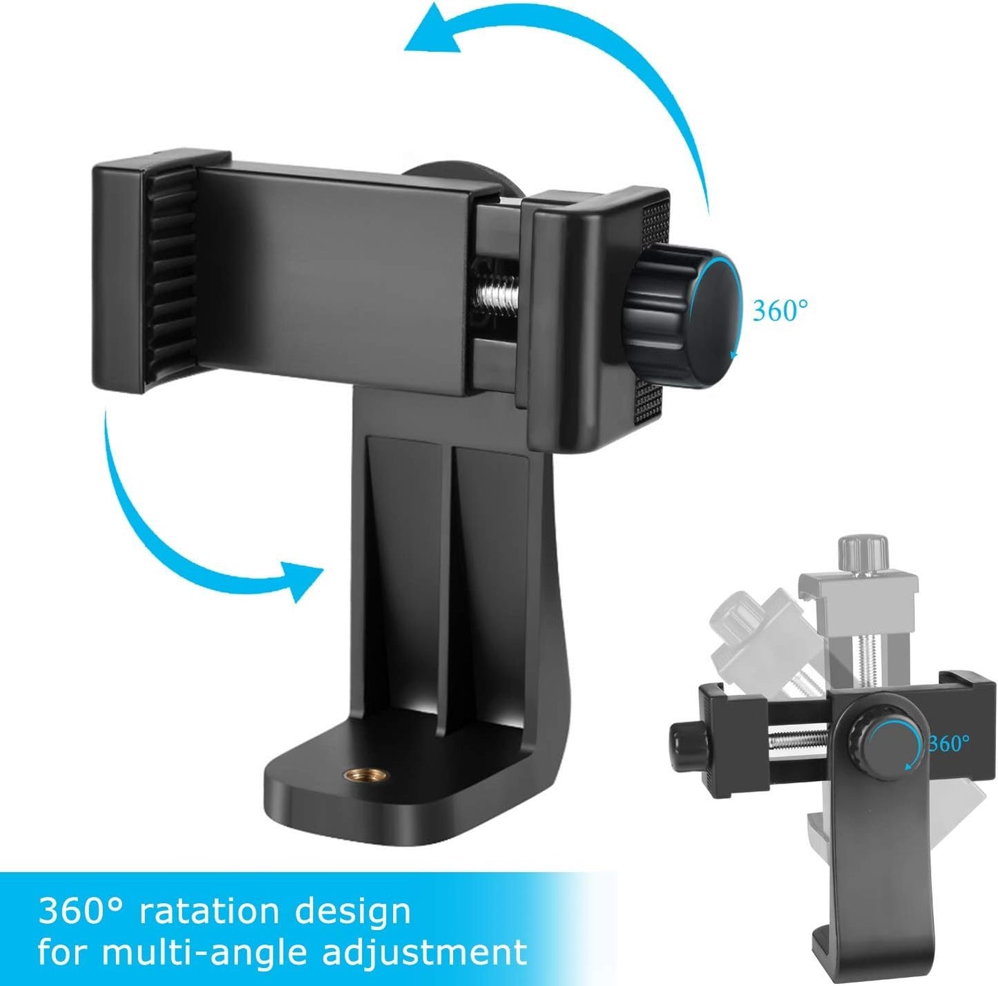 SharingMoment Premium Smartphone Holder/Vertical and Horizontal Tripod Mount Adapter Rotatable Bracket with 1/4 inch Screw/Adjustable Clip for iPhone, Android Cell Phone, Selfie Stick, Camera Stand
