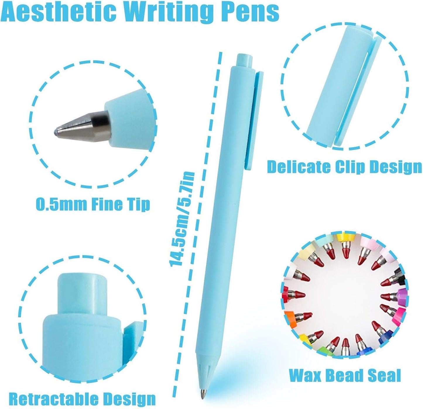 WATUNID 20Pcs Retractable Gel Pens, 15 Colors Gel Ink Pens with 100 Sheets Sticky Note, 0.5mm Fine Point Pure Colored Pens, Quick Dry Pen for Journaling, Note Taking, Cute Stationery Office Supplies