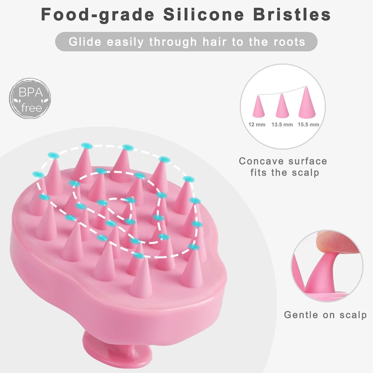 FREATECH Hair Scalp Massager Shampoo Brush with Soft Silicone Bristles for Scalp Care and Hair Growth, Shower Head Scalp Scrubber Exfoliator for Dandruff, Wet & Dry for Men, Women and Kids, Pink