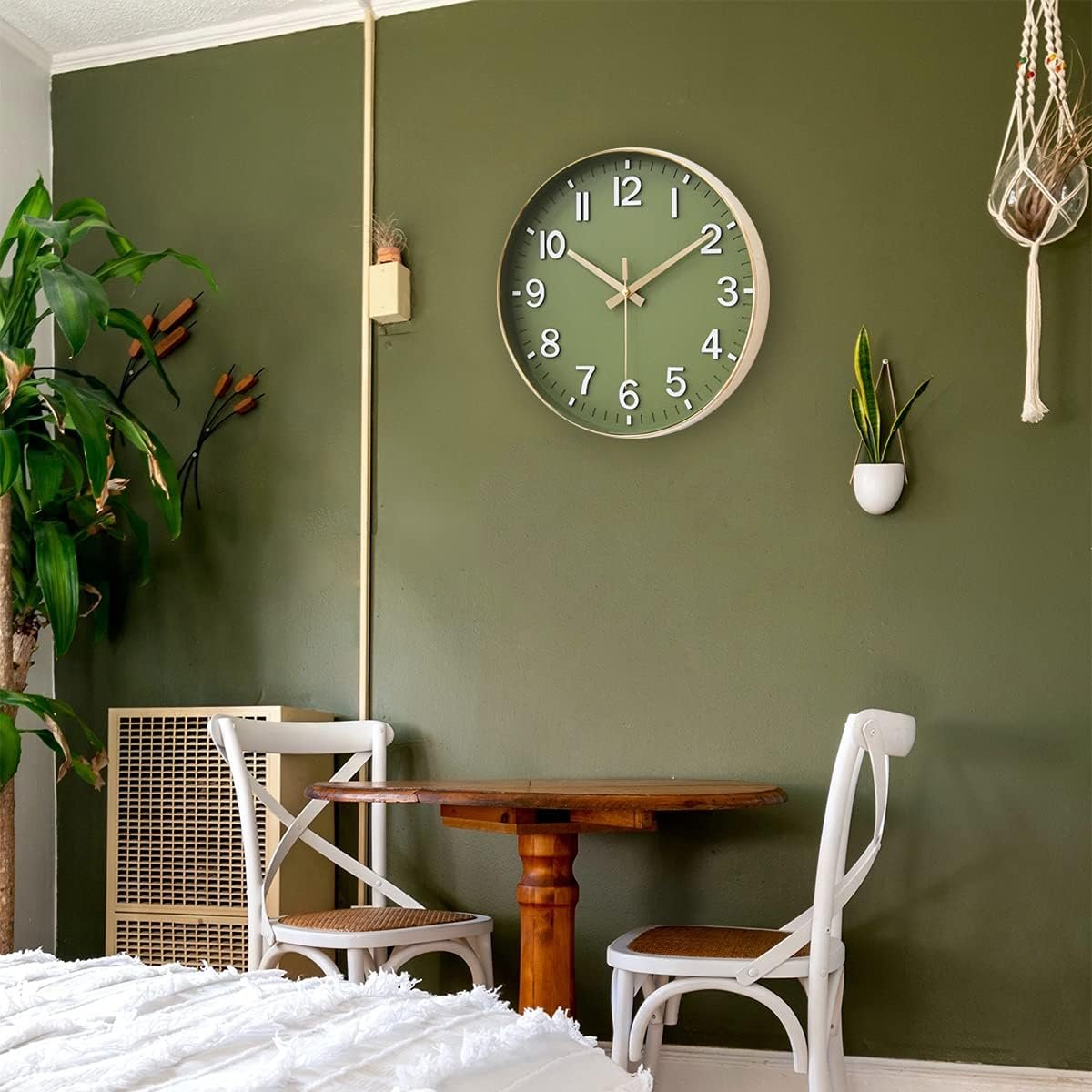 HZDHCLH Green Wall Clocks Battery Operated,12 inch Silent Non Ticking Modern Wall Clock for Home Living Room Bedroom Kitchen Office Classroom Decor