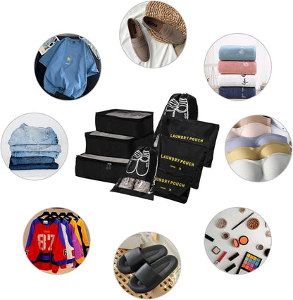 BillyBath Suitcase Organizer Set, 8 in 1 Travel Organizer for Clothes, Shoes, Cosmetics, Grey