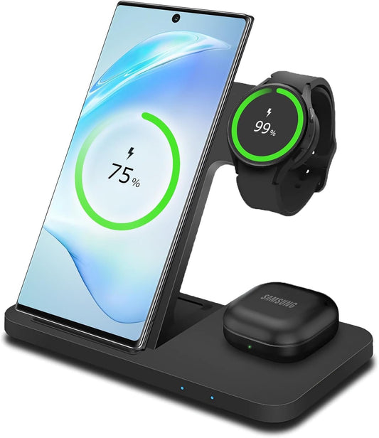 MMOBIEL Wireless Charging Station for Samsung – 3 in 1 Wireless Charger Stand for MagSafe Samsung Galaxy S25/S24/S23/S22 Series, Galaxy Watch 6/5/4, Buds – 15W – Fast Charging Dock
