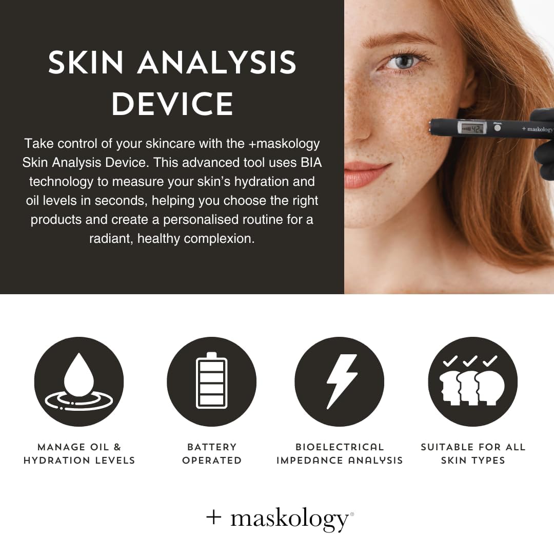MASKOLOGY Skin Analyser | Skin Analysis Device | Facial Skin Hydration & Oil Analysis Test Pen | Digital Skin Detector Pen with LCD Display | Skin Care Device for Home