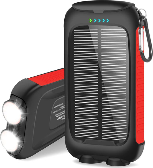 Solar Charger,20000mAh Solar Power Bank,Waterproof Portable Charger with Dual 5V USB Port/LED Flashlight Compatible with All Smartphone External Battery Pack Perfect for Outdoor/Camping/Trip