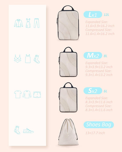 BAGSMART Compression Packing Cubes for Travel, 6 Set Travel Packing Cubes Suitcases, Compression Suitcase Organizers Bag Set & Travel Cubes for Luggage, Lightweight Packing Organizers White Opal